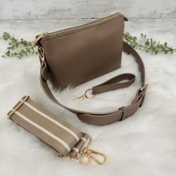 Soft Saffiano Taupe Beige Cross Body Bag